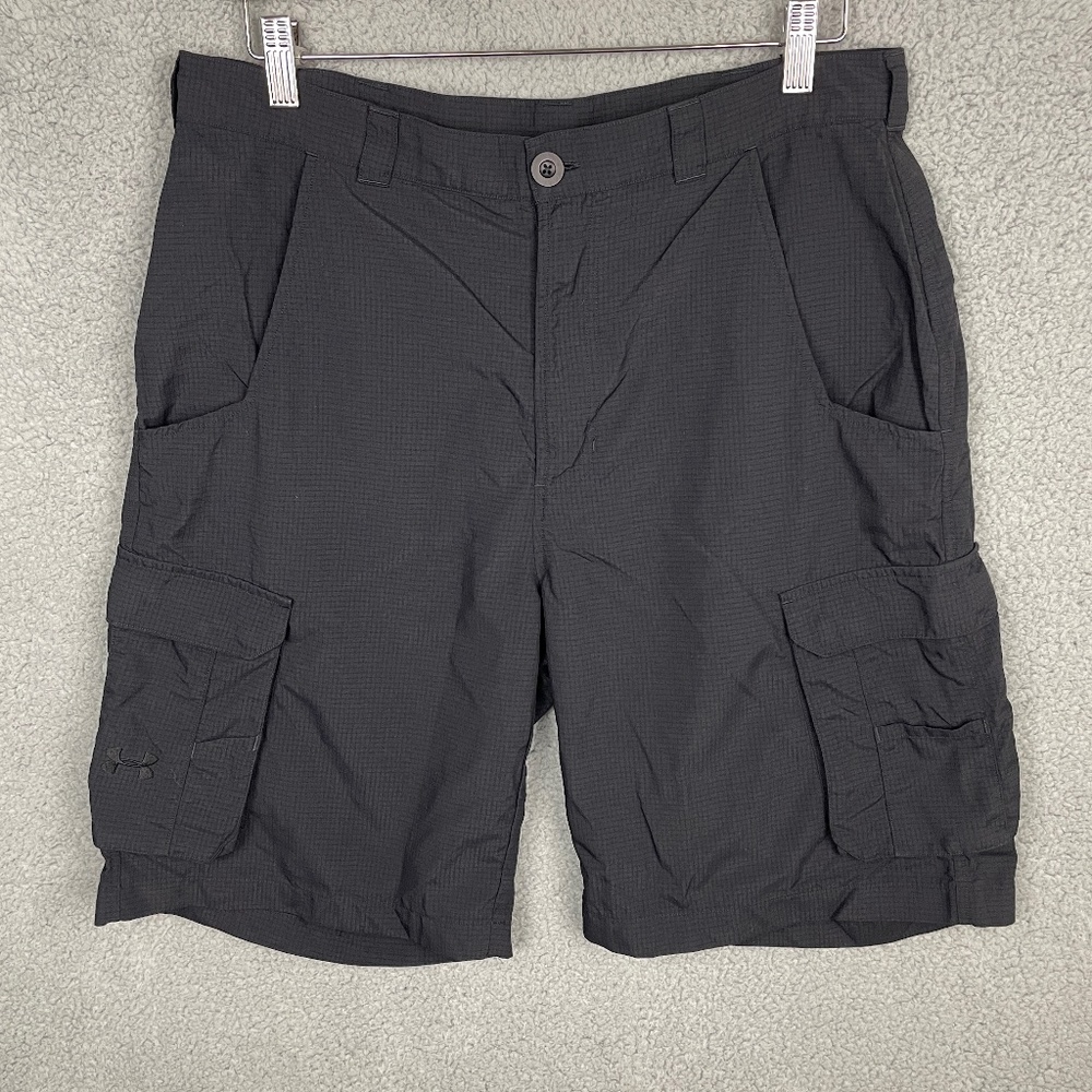 UNDER ARMOUR Shorts Mens 34 x 10" Inseam Black Cargo Ripstop Outdoor Athletic